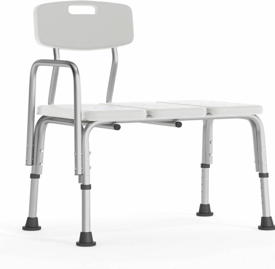 Flash Furniture Hercules Series 300 LB Capacity Adjustable Shower Bench with Backrest & Armrest - Gray Bath Transfer Seat for Elderly & Disabled
