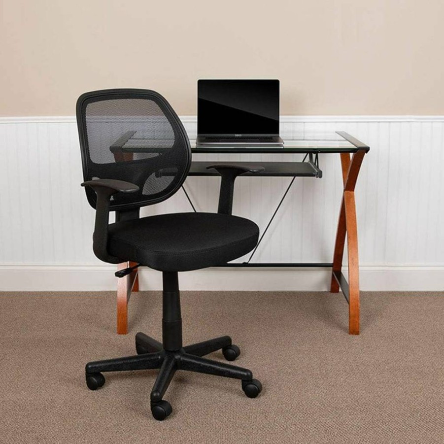 Flash Furniture Mid-Back Black Mesh Ergonomic Office Chair with Arms - Swivel Task Chair