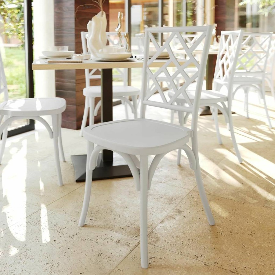 Flash Furniture Brooklyn Solid Wood Dining Chairs, Set of 2, Stackable Pecan Wood Design with Intricate Back, 350 lbs Weight Capacity, Mortise and Tenon Construction