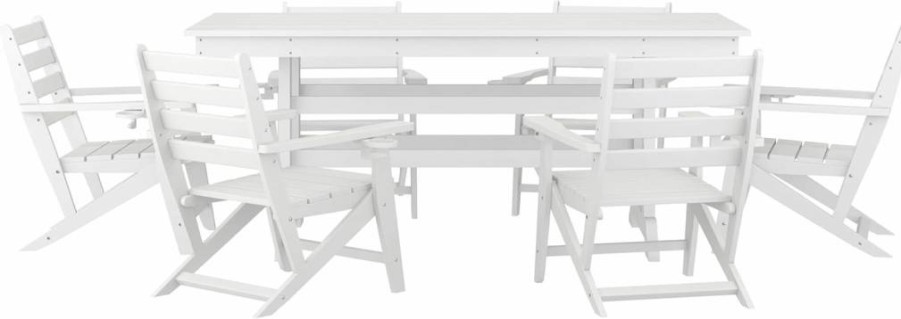 Flash Furniture 7-Piece Gray Adirondack Dining Set with 72" Rectangle Table & 6 Chairs, Commercial Grade Recycled HDPE, Indoor-Outdoor Use, Cup Holders Included