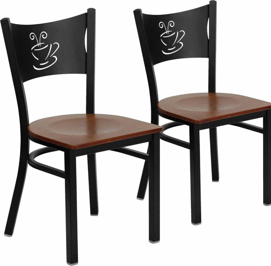 Flash Furniture Hercules Series Metal Restaurant Chair with Walnut Wood Seat - Black Coffee Back, Commercial Dining Chair