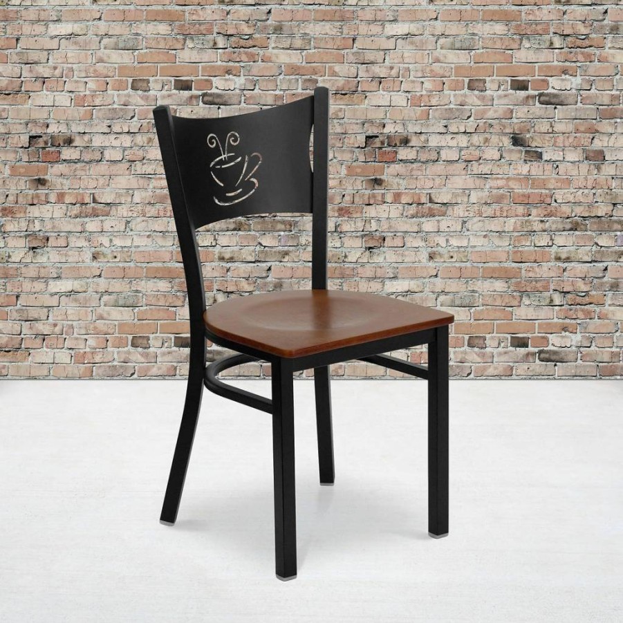 Flash Furniture Hercules Series Metal Restaurant Chair with Walnut Wood Seat - Black Coffee Back, Commercial Dining Chair