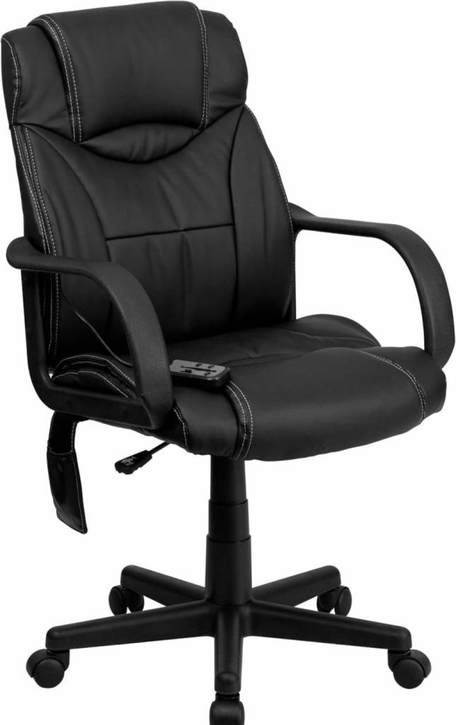 Flash Furniture Laverne Ergonomic Executive Office Chair - Mid-Back Massaging Swivel with Arms, Black Leathersoft