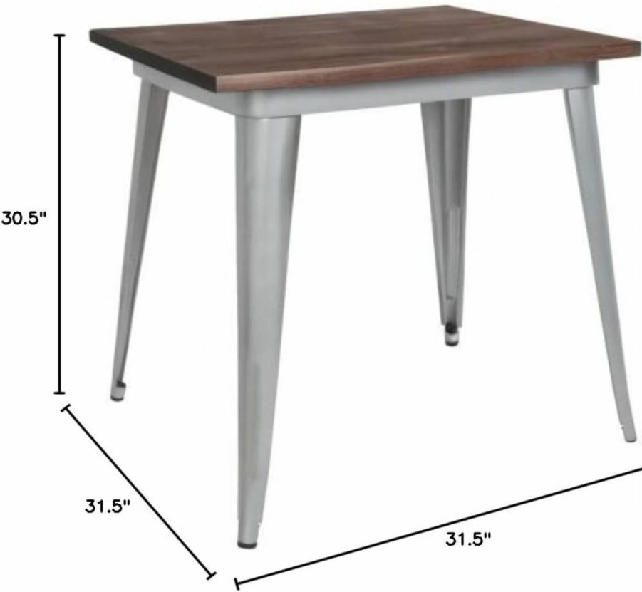 Flash Furniture Toby 31.5" Square Black Metal Dining Table with Rustic Walnut Wood Top for Indoor Use