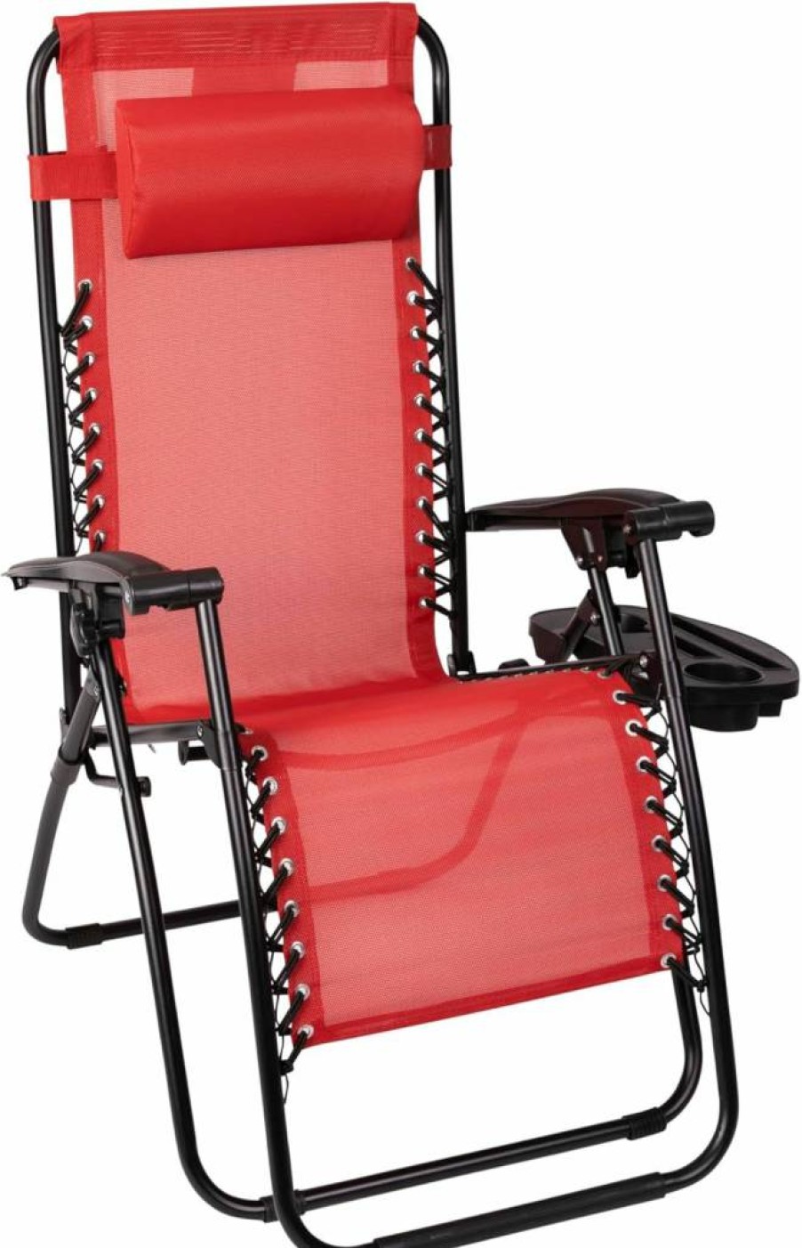 Flash Furniture Black Zero Gravity Lounge Chair Set of 2 - Adjustable Folding Mesh Recliner with Pillow & Cup Holder Tray
