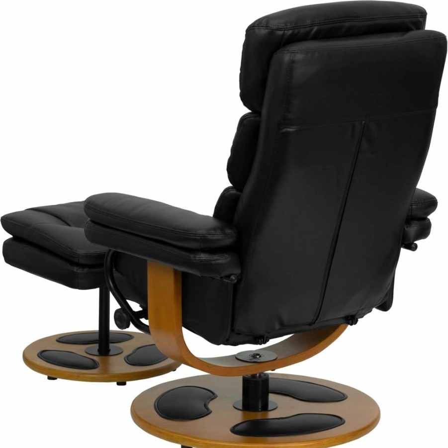 Flash Furniture Whitney Black Leathersoft Recliner Chair with Ottoman - Multi-Position Adjustable Lounge Chair with Wood Base