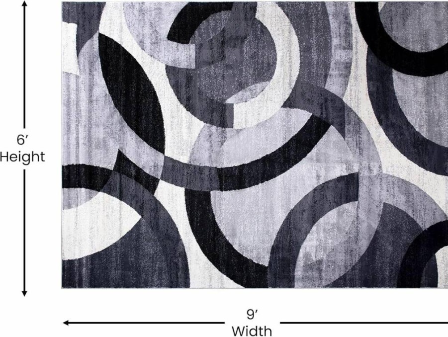 Flash Furniture Harken Collection 6' x 9' Black and Gray Geometric Olefin Area Rug with Jute Backing for Living Room or Bedroom