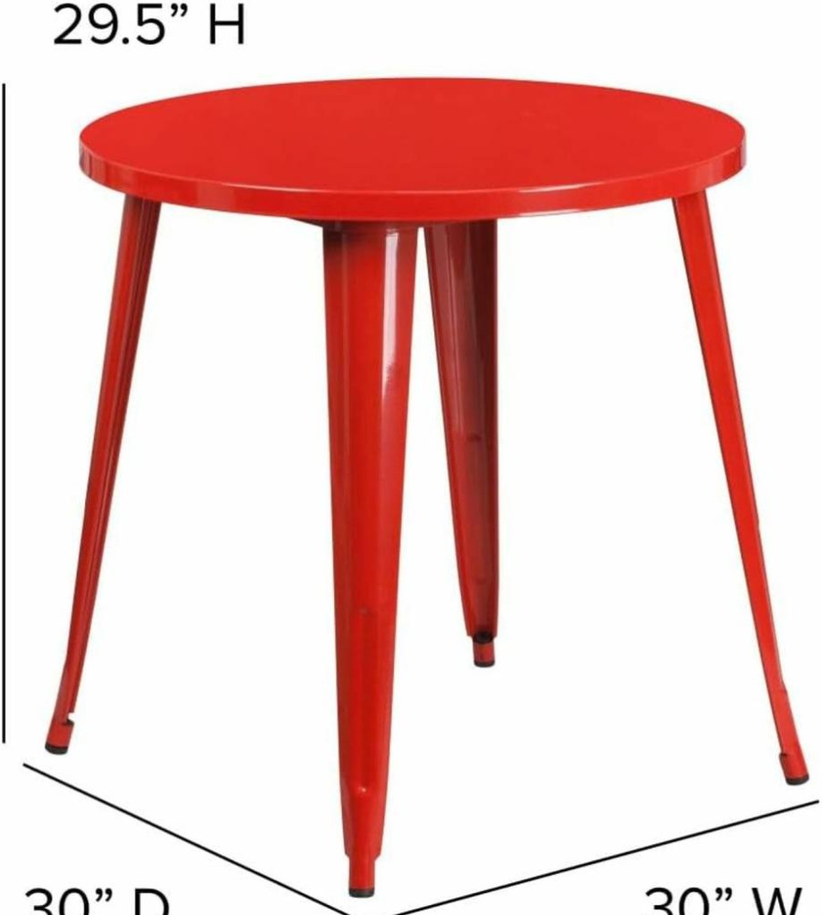Flash Furniture 30-Inch Round Red Metal Table for Indoor & Outdoor Use - Commercial Grade Jeffrey Collection