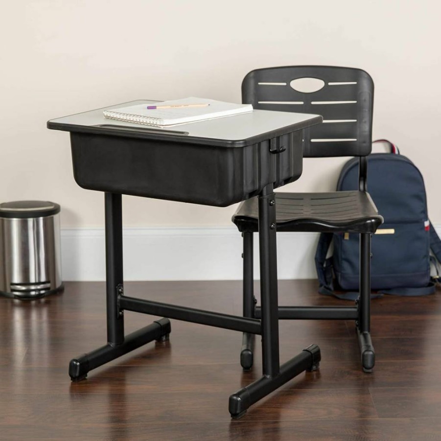 Flash Furniture Nila 3-Piece Adjustable Student Desk and Chair Set with Black Frame