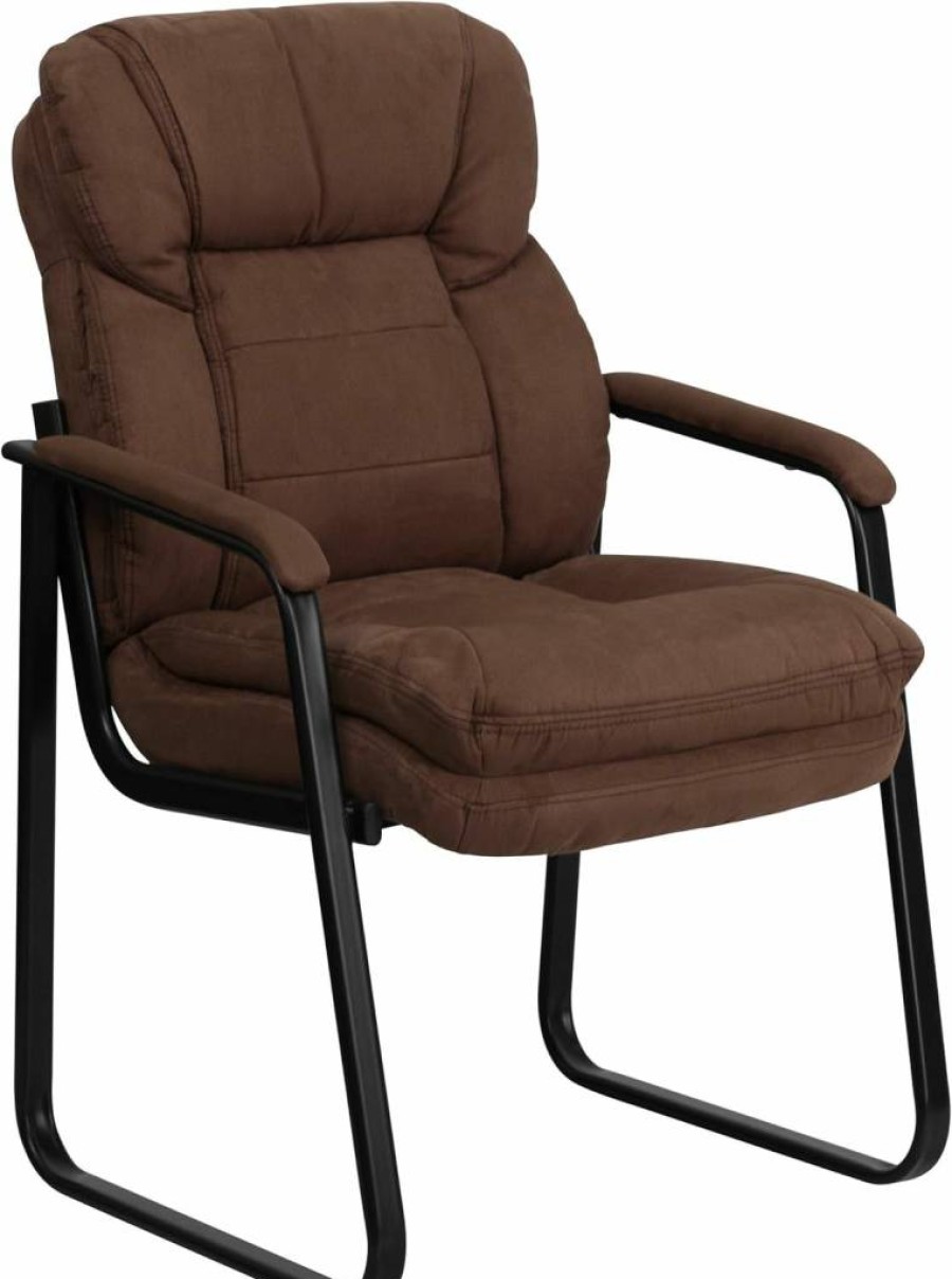 Flash Furniture Isla Brown Executive Office Chair - Microfiber Ergonomic Reception Chair with Lumbar Support & Sled Base