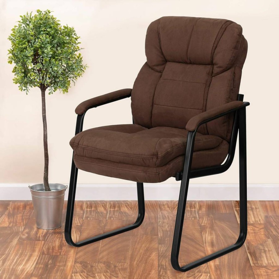 Flash Furniture Isla Brown Executive Office Chair - Microfiber Ergonomic Reception Chair with Lumbar Support & Sled Base