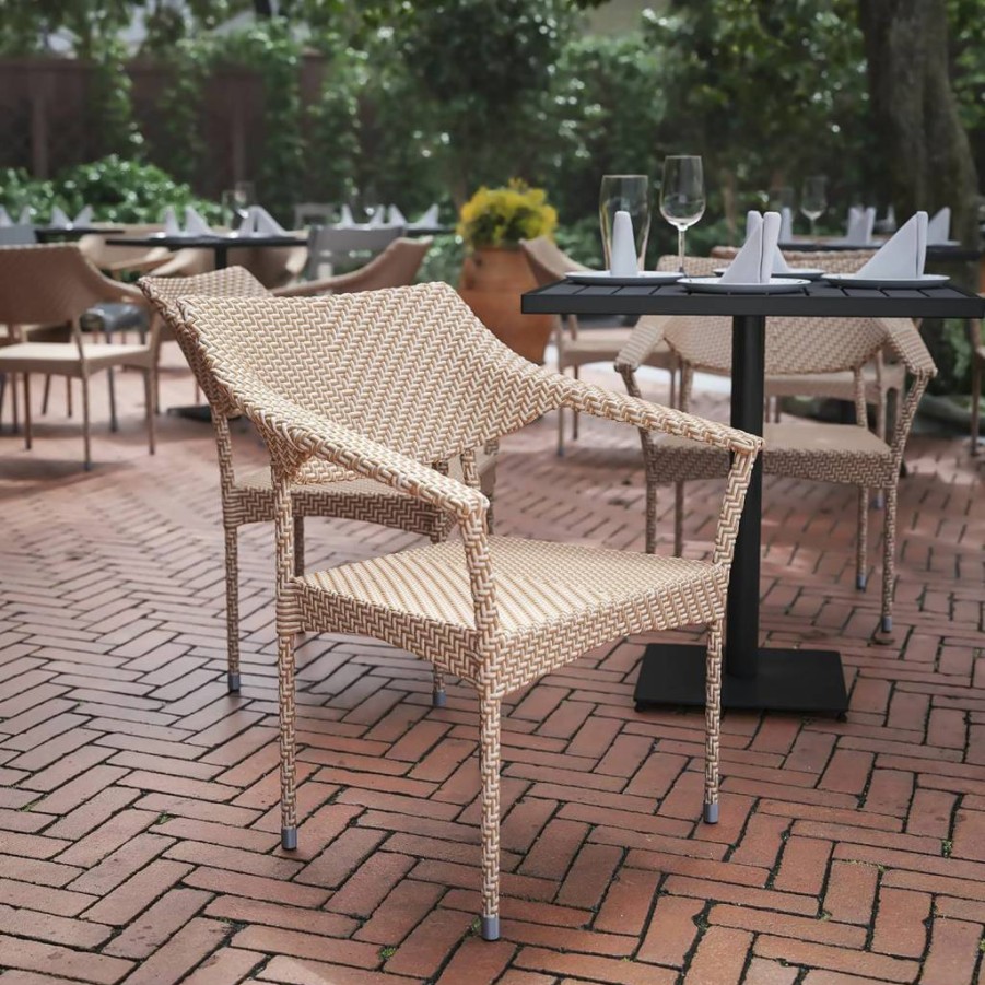 Flash Furniture Jace Commercial Grade Stacking Patio Dining Chair - Weather-Resistant Rattan Wicker, Natural, Single Chair