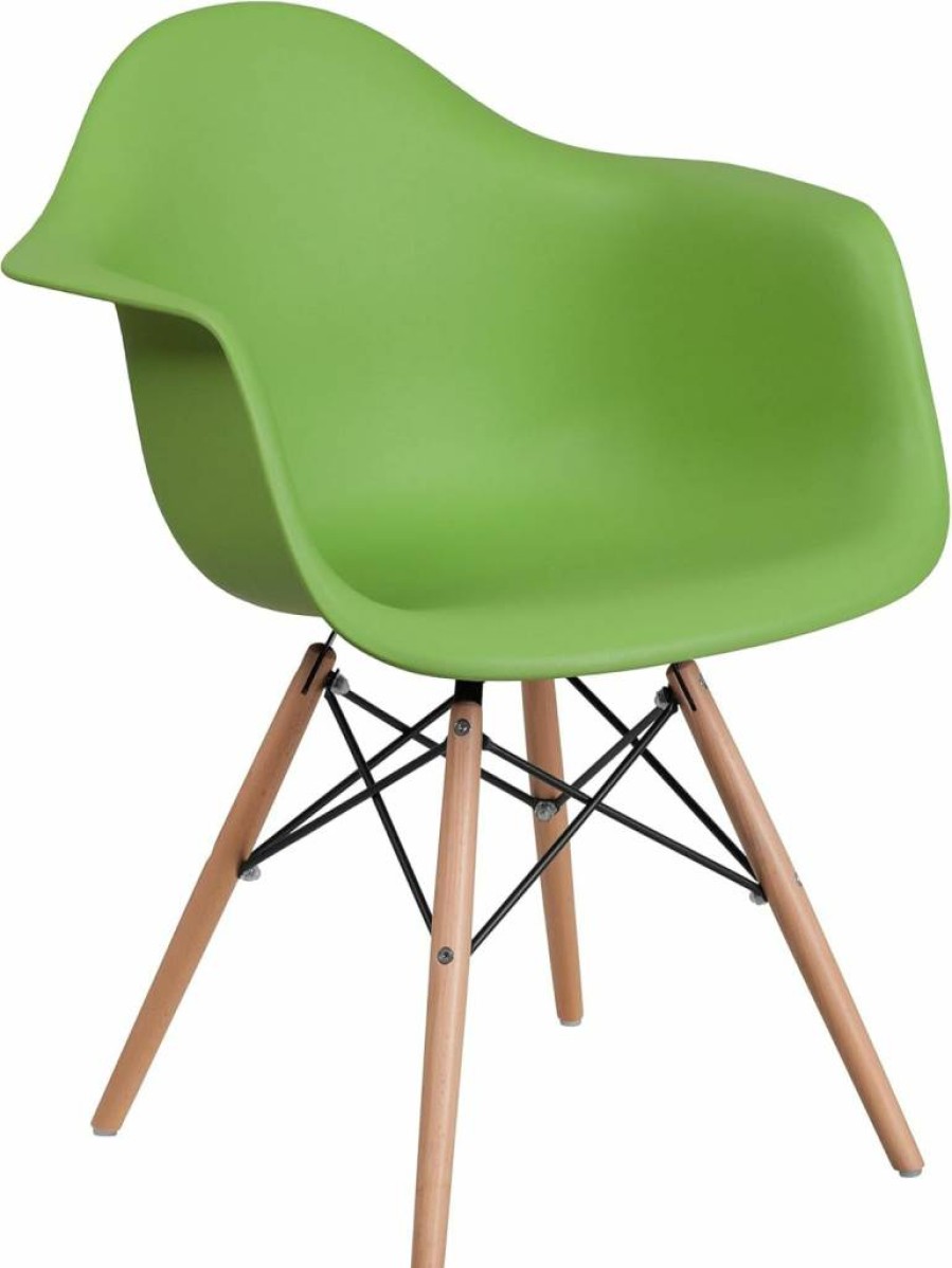 Flash Furniture Alonza Series Moss Gray Plastic Seat Chair with Solid Wood Legs, Comfortable & Stylish Dining or Office Chair