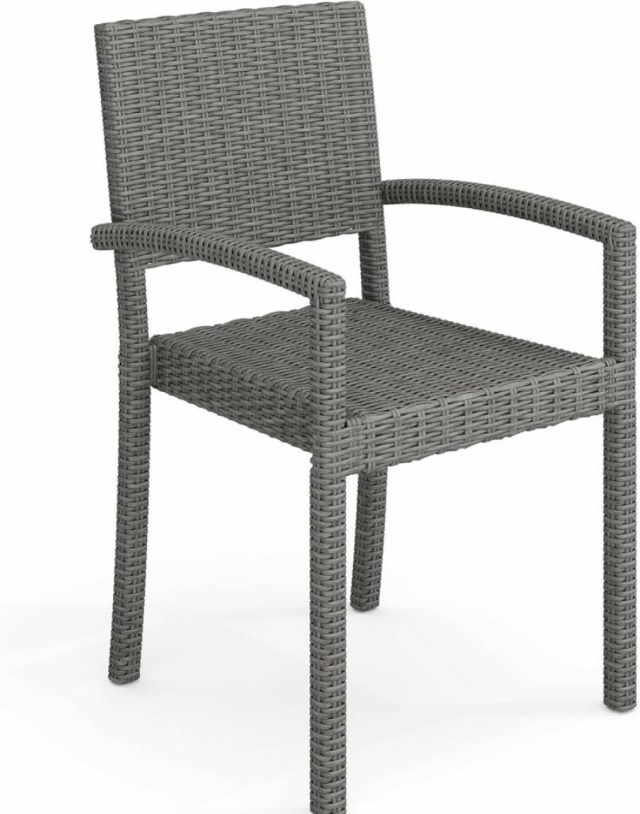 Martha Stewart Bedford 2-Piece Stackable Gray Rattan Wicker Patio Armchairs for Indoor & Outdoor Use