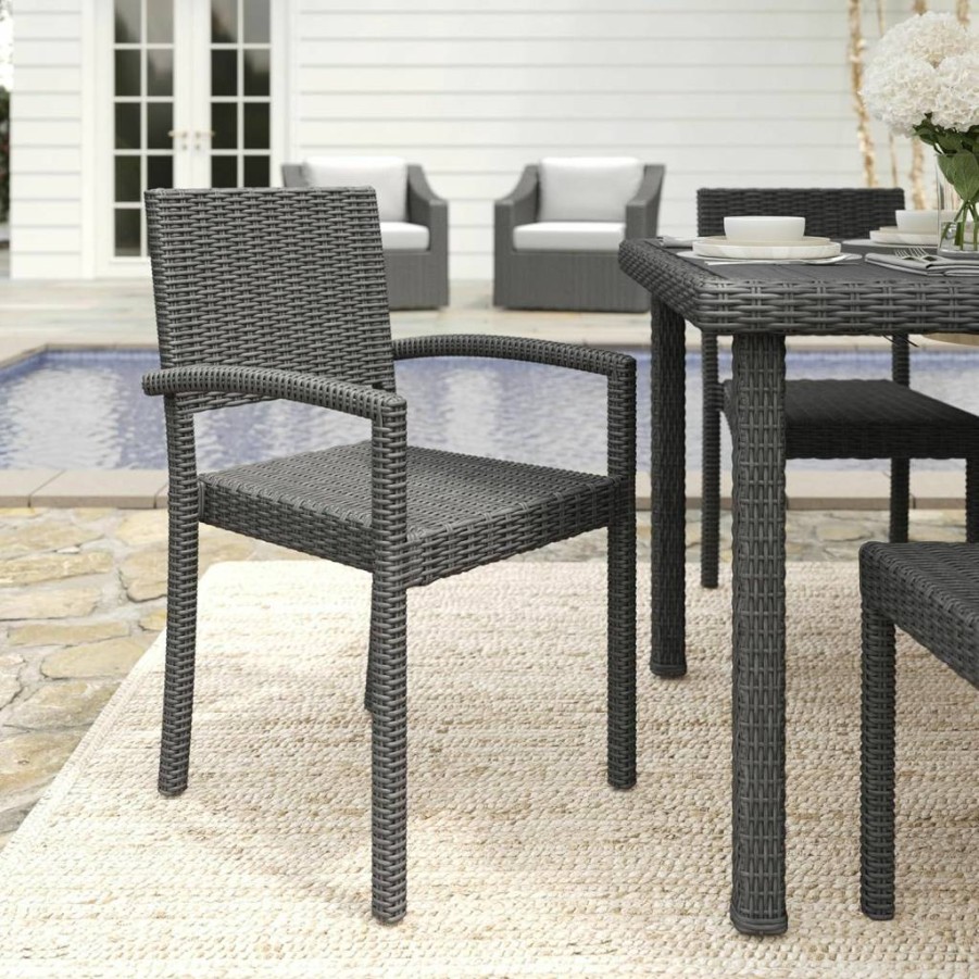 Martha Stewart Bedford 2-Piece Stackable Gray Rattan Wicker Patio Armchairs for Indoor & Outdoor Use