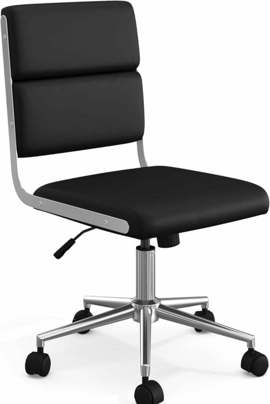 Martha Stewart Lulu Swivel Home Office Chair - Adjustable Height, Saddle Brown Faux Leather, Oil Rubbed Bronze Frame