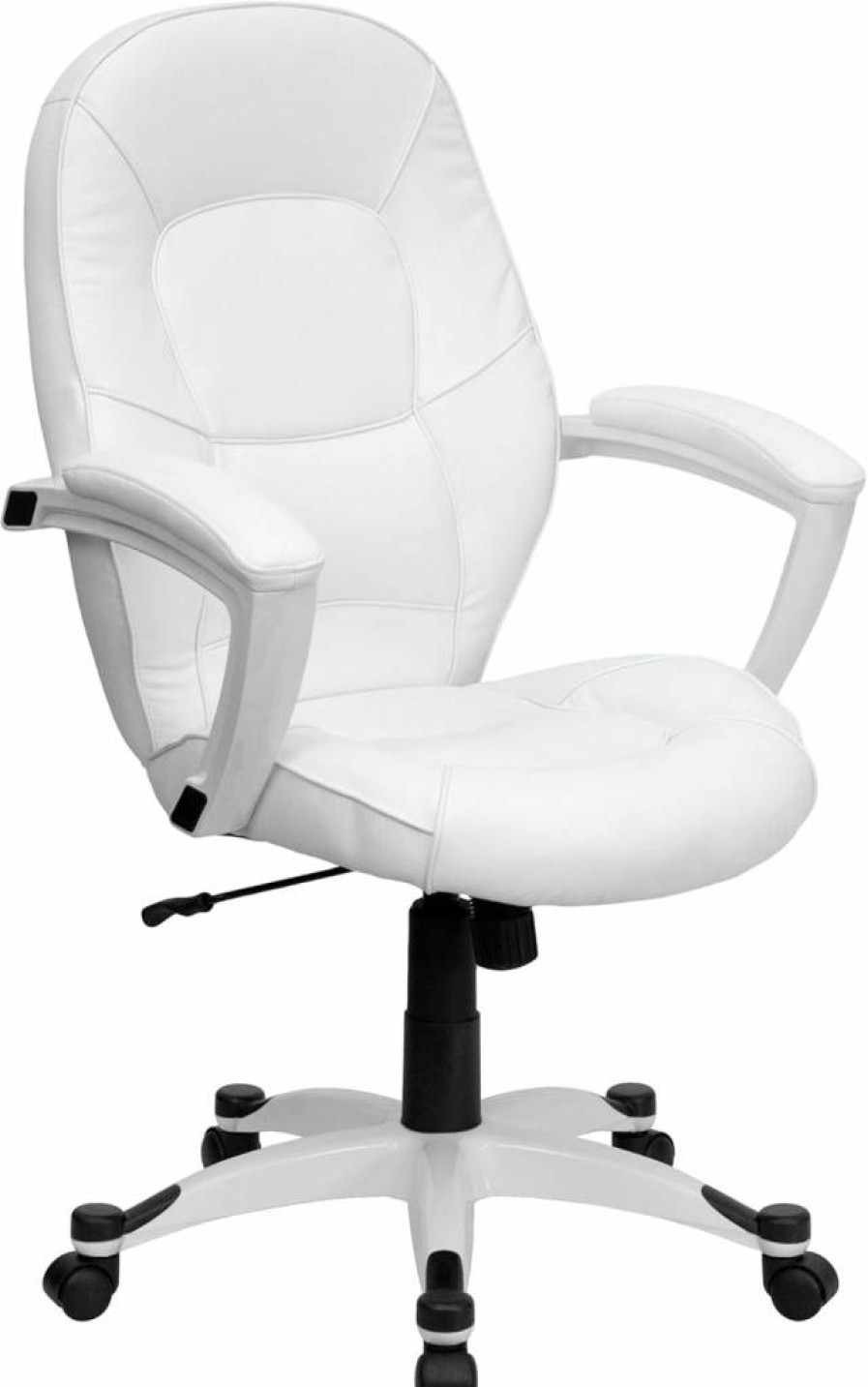 Flash Furniture Quincey White Leathersoft Executive Office Chair - Mid-Back Swivel Design with Tapered Back & Arms, White Base