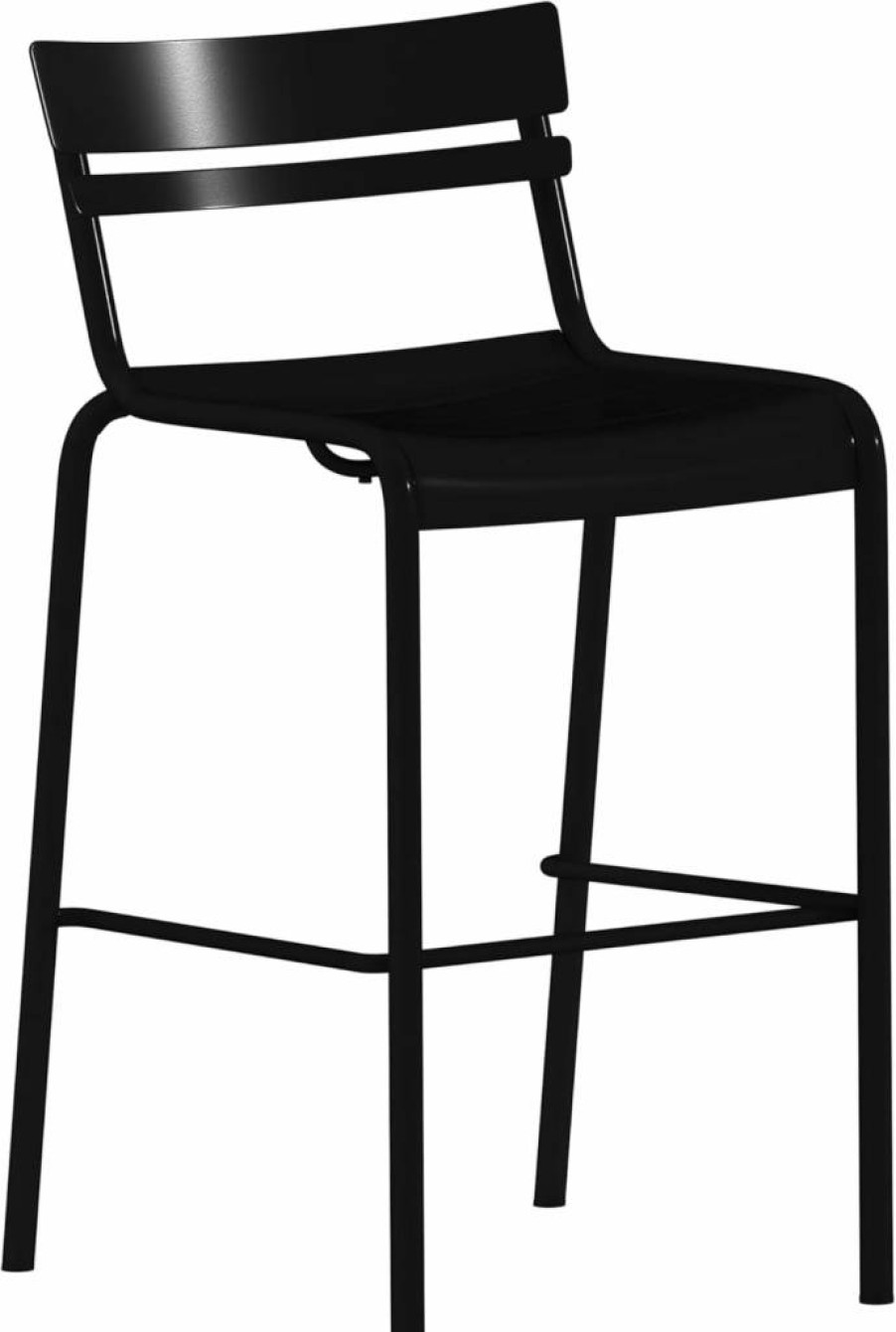 Flash Furniture Nash 2-Pack Black Commercial Steel Stackable Bar Stools with Slat Back for Indoor & Outdoor Use