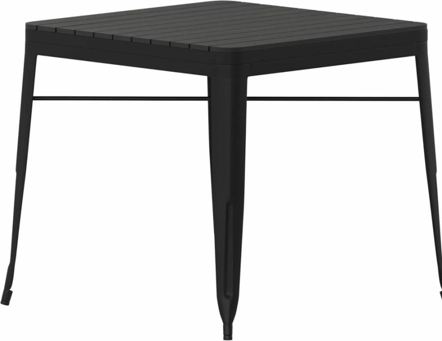 Flash Furniture 31.5" Square Black Poly Resin Patio Dining Table - Commercial Indoor Outdoor Use - Steel Frame - Seats 4