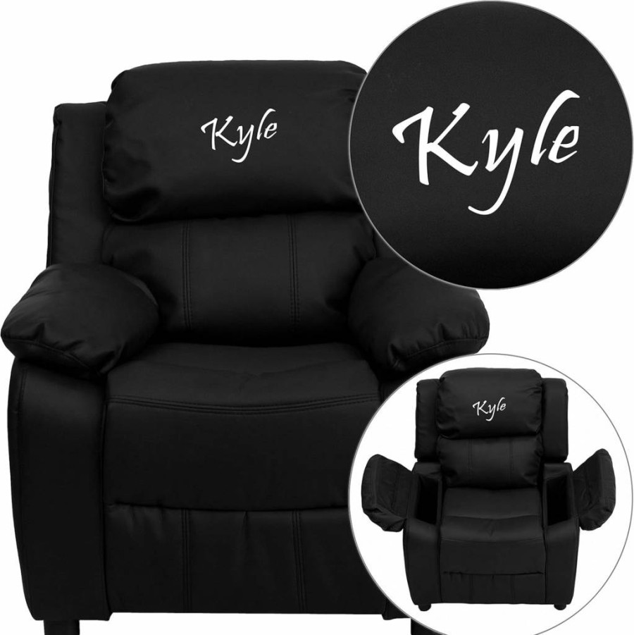 Flash Furniture Kids Recliner Chair - Black Leathersoft Deluxe Padded with Storage Arms, Personalized Comfort for Children