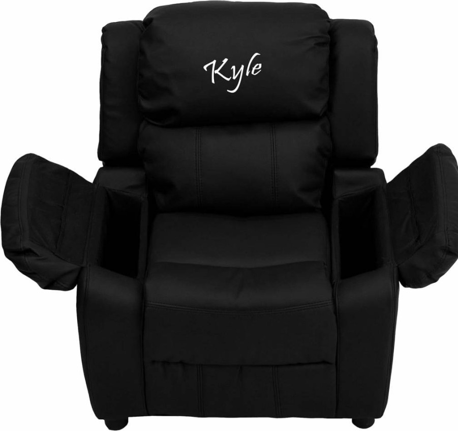 Flash Furniture Kids Recliner Chair - Black Leathersoft Deluxe Padded with Storage Arms, Personalized Comfort for Children