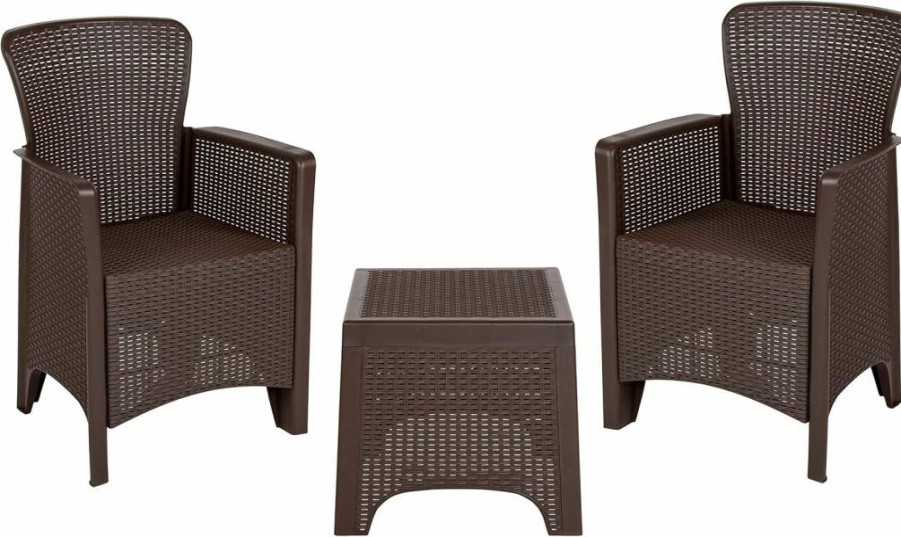 Flash Furniture Seneca 4-Piece Faux Rattan Chair Set with Side Table, Chocolate Brown Patio Seating