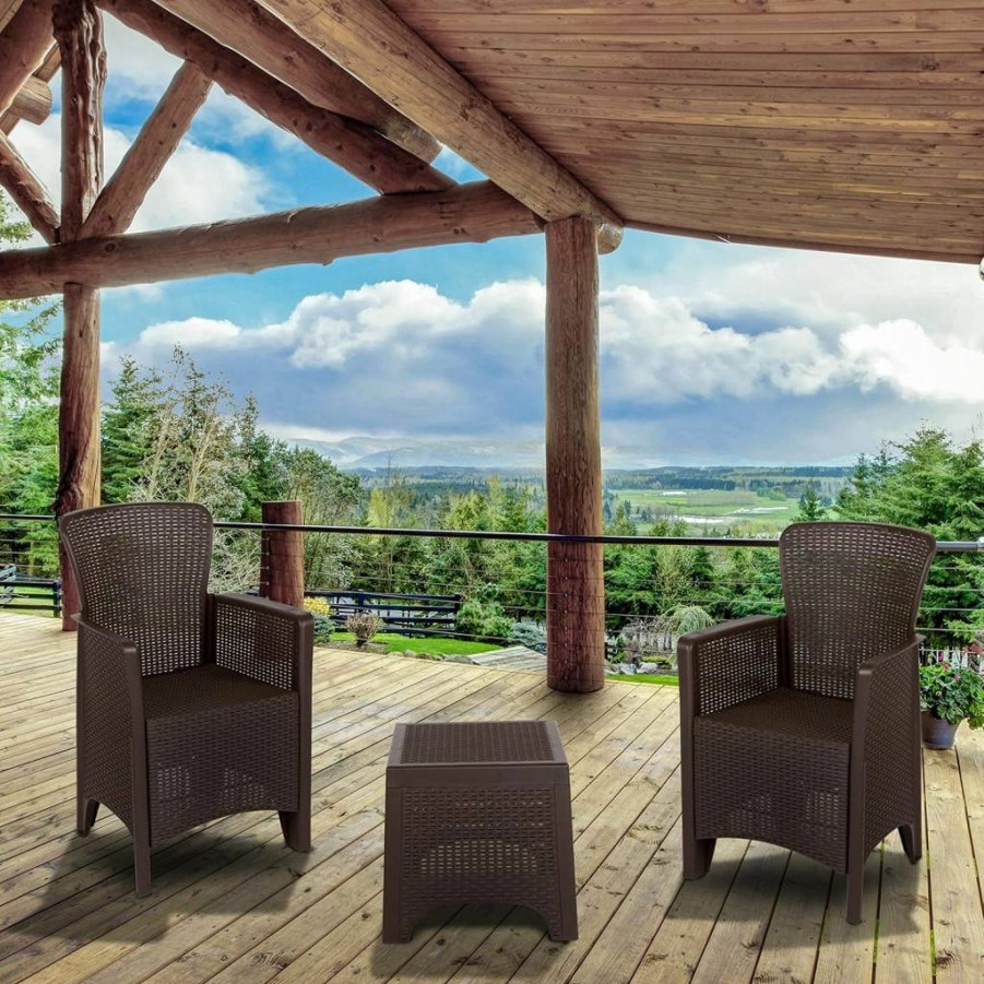 Flash Furniture Seneca 4-Piece Faux Rattan Chair Set with Side Table, Chocolate Brown Patio Seating
