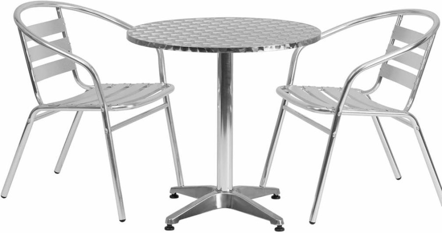 Flash Furniture Lila 27.5-Inch Round Aluminum Patio Dining Set with 2 Slat Back Chairs for Indoor and Outdoor Use