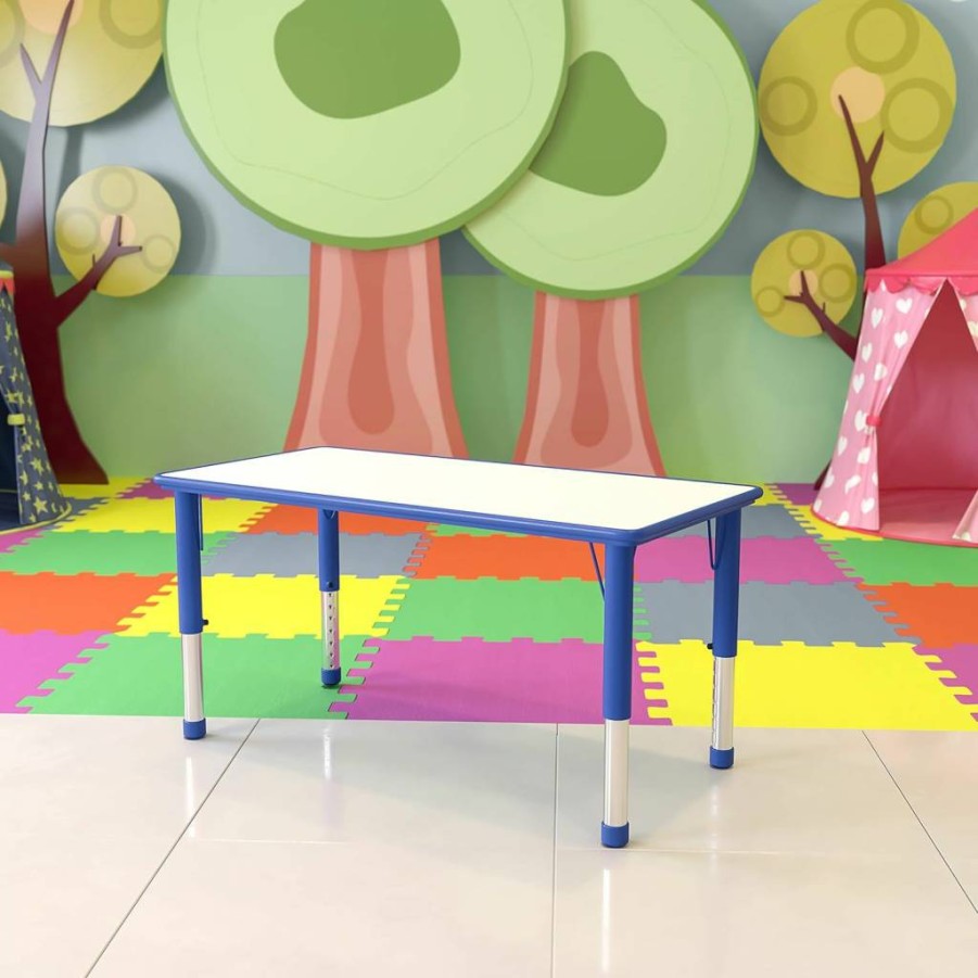 Flash Furniture Wren Adjustable Kids Activity Table - 23.625"W x 47.25"L Plastic Learning Table for Classroom & Home, Natural Finish