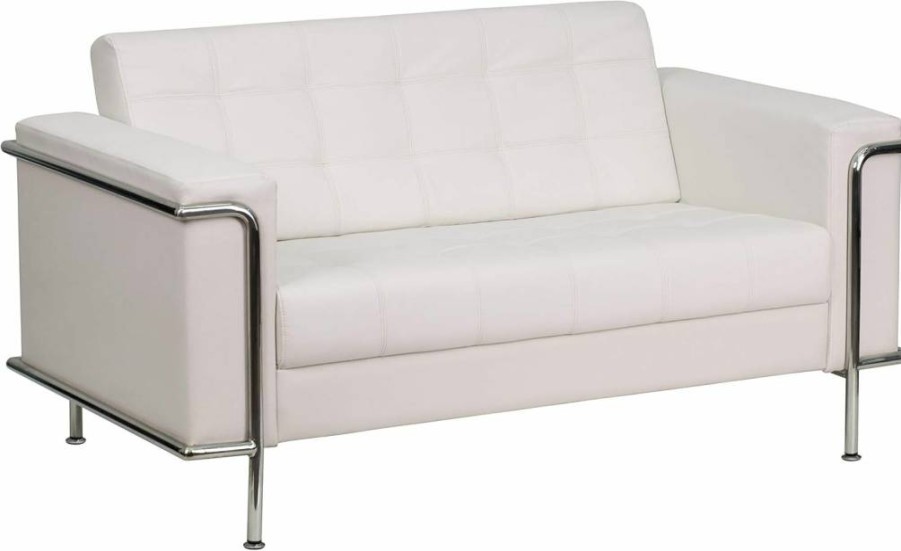 Flash Furniture Hercules Lesley Series White Leathersoft Loveseat - Contemporary Design with Sturdy Encasing Frame