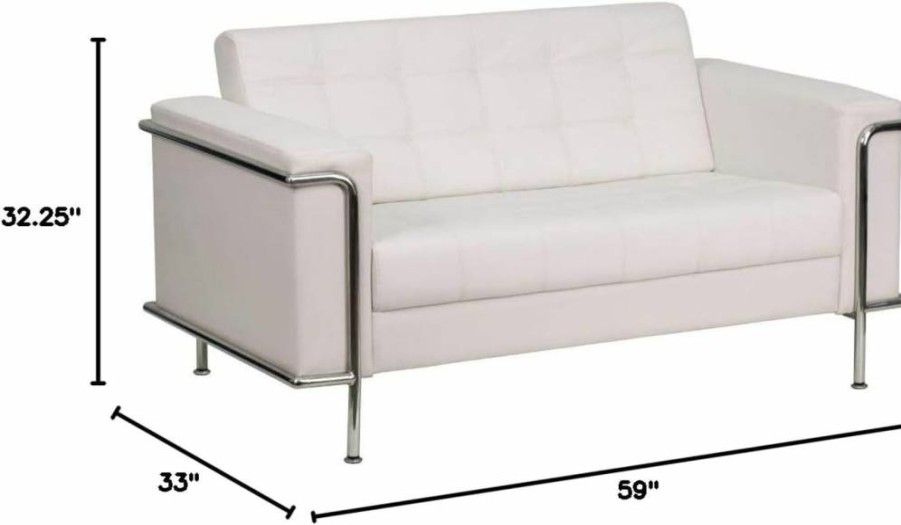 Flash Furniture Hercules Lesley Series White Leathersoft Loveseat - Contemporary Design with Sturdy Encasing Frame