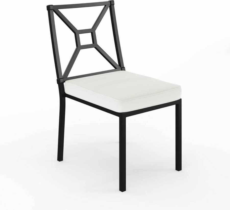 Martha Stewart Black Stackable Patio Chair with Cream Cushion - All-Weather Steel Frame & Elevated Backrest Design