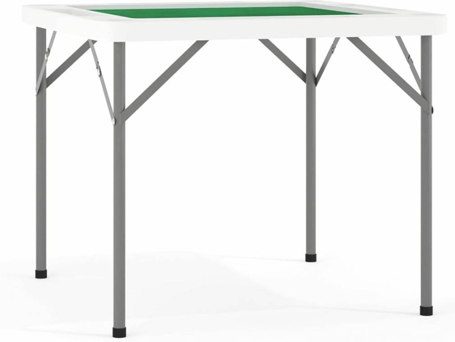Flash Furniture 34.5 Inch Square Folding Card Table - Green Felt Surface, 4 Cup Holders, Portable Game Table for 4 Players, White and Green Design