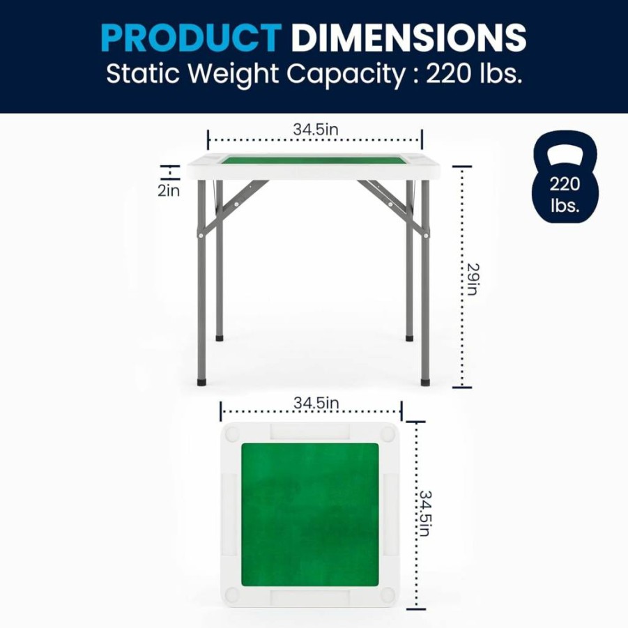 Flash Furniture 34.5 Inch Square Folding Card Table - Green Felt Surface, 4 Cup Holders, Portable Game Table for 4 Players, White and Green Design