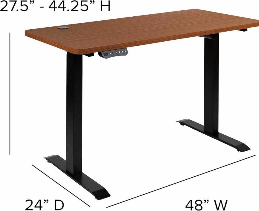 Flash Furniture 48" Electric Standing Desk - Adjustable Height, Mahogany Table Top, 24" Depth