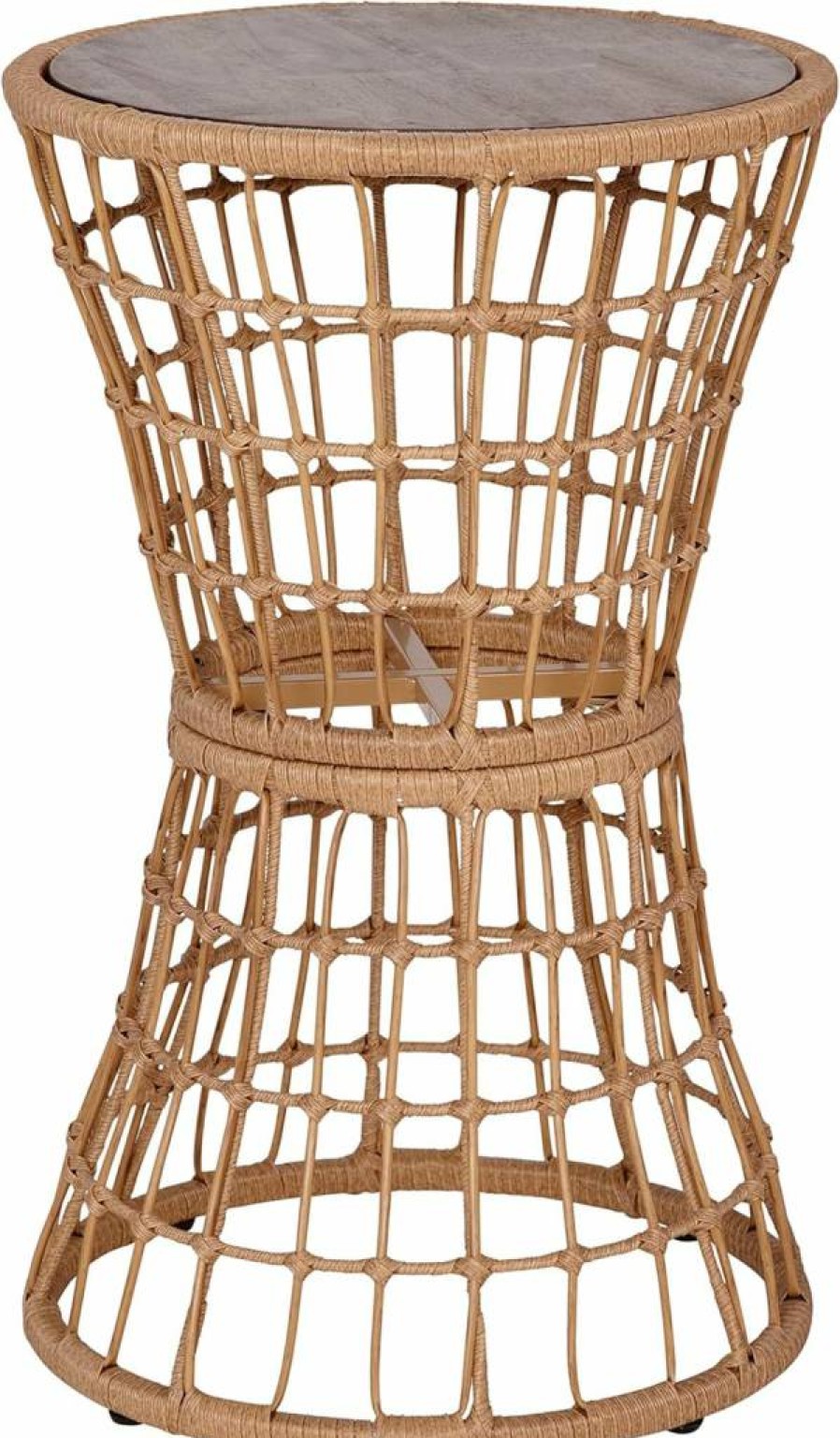 Flash Furniture Devon Indoor Outdoor Rattan Table - Black Wood Top, Weather Resistant Polyethylene Rope, Natural Finish
