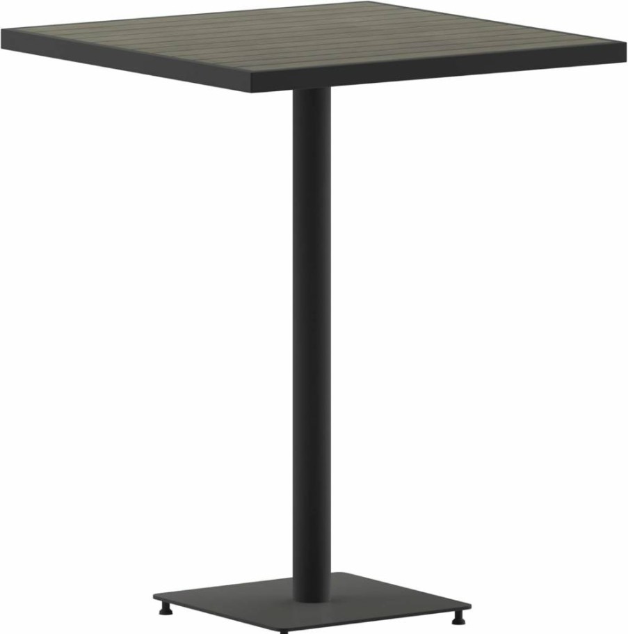 Flash Furniture 30" Square Gray Wash Bistro Table - Commercial Grade Patio Table with Poly Resin Slats for Indoor & Outdoor Use