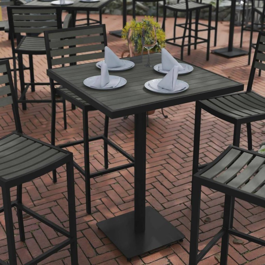 Flash Furniture 30" Square Gray Wash Bistro Table - Commercial Grade Patio Table with Poly Resin Slats for Indoor & Outdoor Use