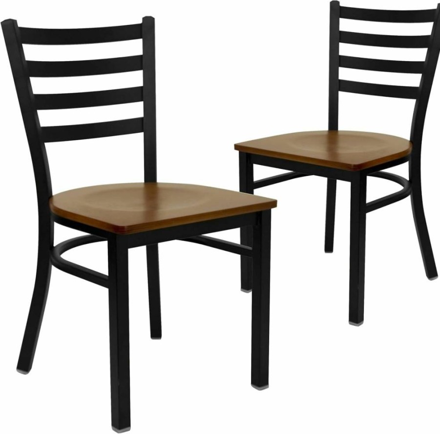 Flash Furniture Hercules Series Black Metal Ladder Back Chair with Comfortable Black Vinyl Seat for Restaurant or Dining Room