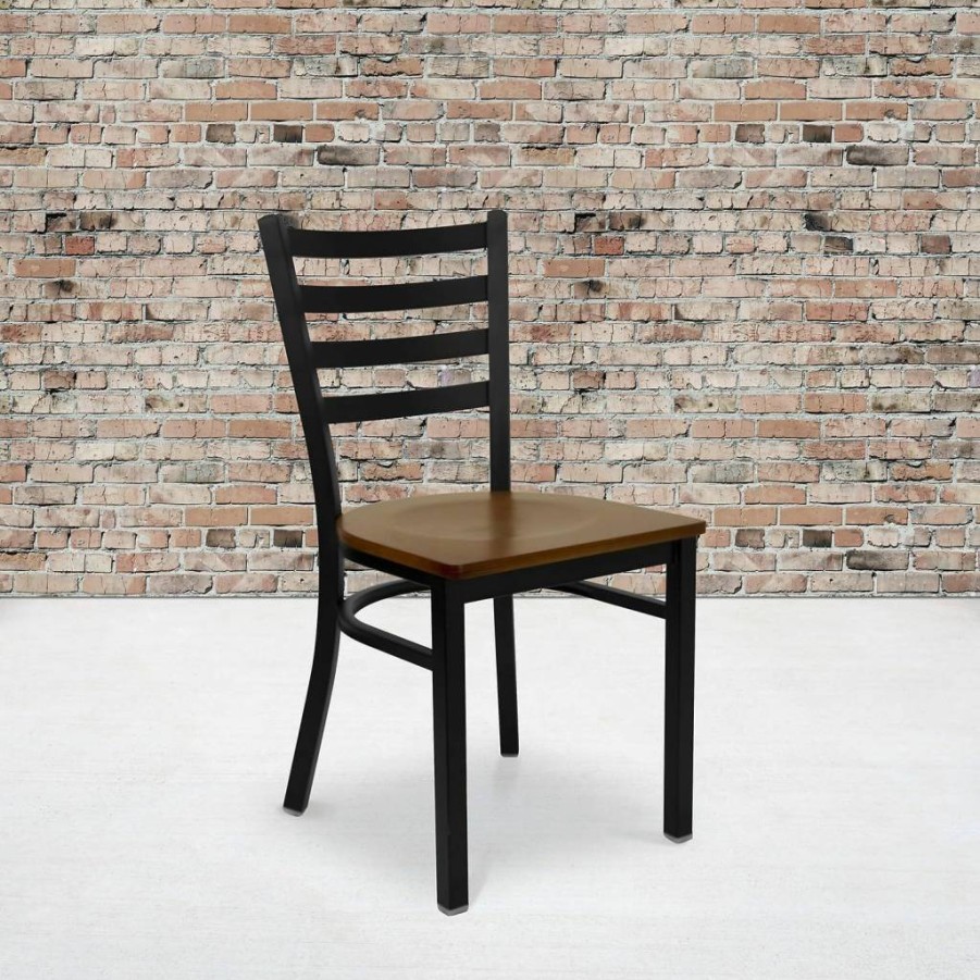 Flash Furniture Hercules Series Black Metal Ladder Back Chair with Comfortable Black Vinyl Seat for Restaurant or Dining Room