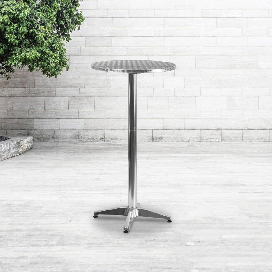 Flash Furniture Mellie 23.25-Inch Round Black Aluminum Bar Table with Flip-Up Top for Indoor and Outdoor Use