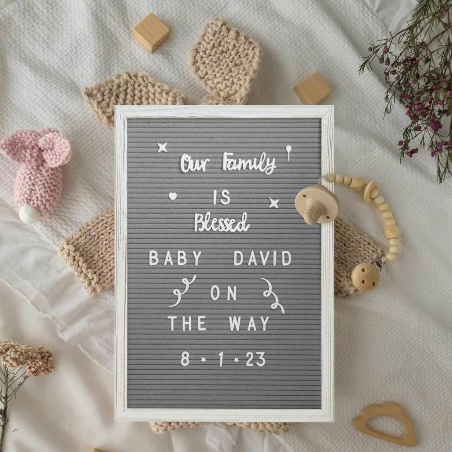 Flash Furniture Gracie 12"x17" Felt Letter Board with Wooden Frame - Includes 389 Letters, Numbers & Symbols, Canvas Carrying Case - White Wash/Gray Felt Message Board for Home & Office Decor