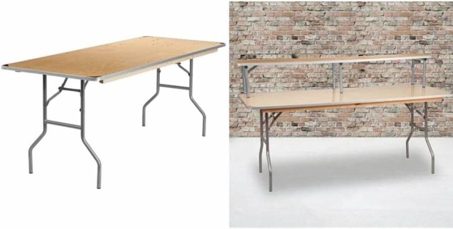 Flash Furniture 6-Foot Heavy Duty Birchwood Folding Banquet Table with Metal Edges & Corner Guards