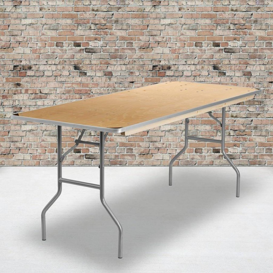Flash Furniture 6-Foot Heavy Duty Birchwood Folding Banquet Table with Metal Edges & Corner Guards
