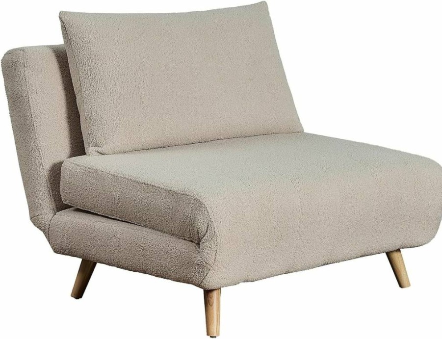Flash Furniture Tri-Fold Sleeper Chair - 3-in-1 Convertible Boucle Recliner with Hideaway Legs & Pillow, Cream Adjustable Sofa Bed for Living Room