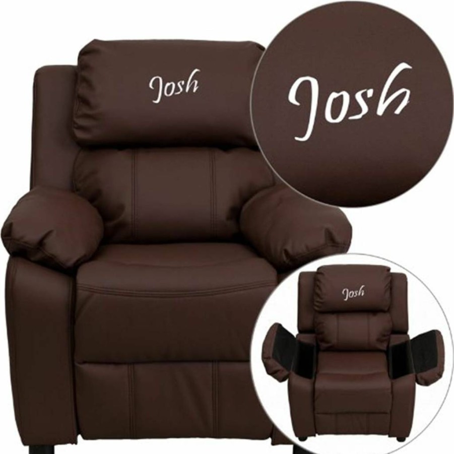Flash Furniture BT-7985 Kids Brown LeatherSoft Recliner Chair with Storage Arms, Personalized Deluxe Padded Seat