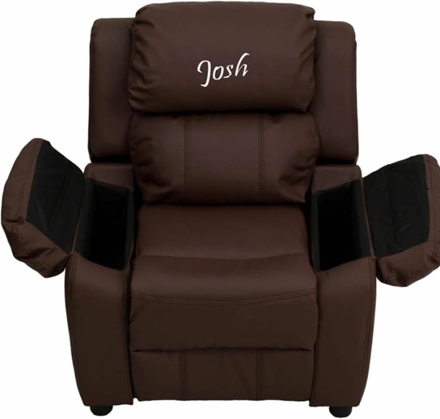 Flash Furniture BT-7985 Kids Brown LeatherSoft Recliner Chair with Storage Arms, Personalized Deluxe Padded Seat