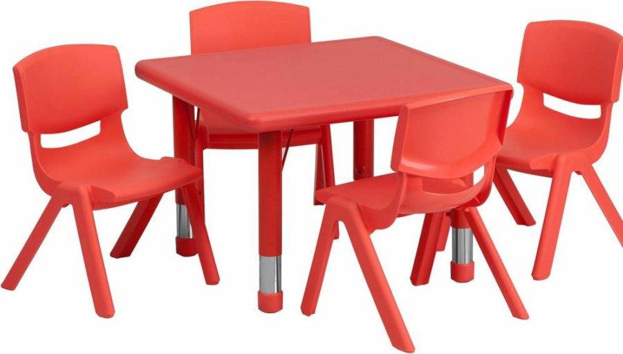 Flash Furniture 24-Inch Square Adjustable Kids Activity Table Set with 4 Chairs, Natural Plastic Height-Adjustable Children's Play Table