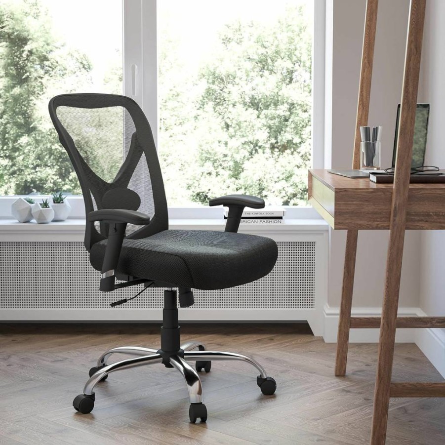 Flash Furniture Big & Tall Adjustable Mesh Office Chair with Swivel & Wheels – Ergonomic High Back Desk Chair