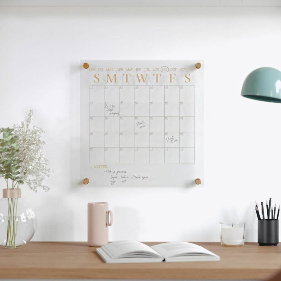 Martha Stewart Grayson Acrylic Wall Calendar 24" x 18" - Dry Erase Board with Notes, Gold Print, Includes Marker & Mounting Hardware